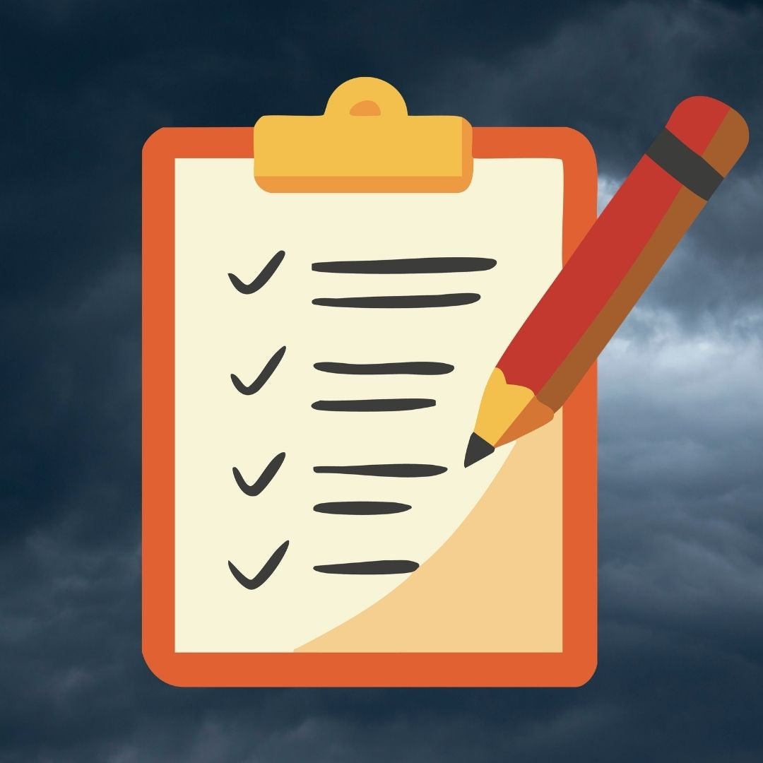 Clipboard with check marks and storm background