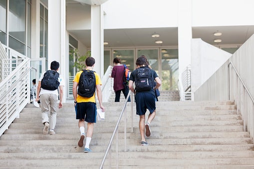 students walking on campus