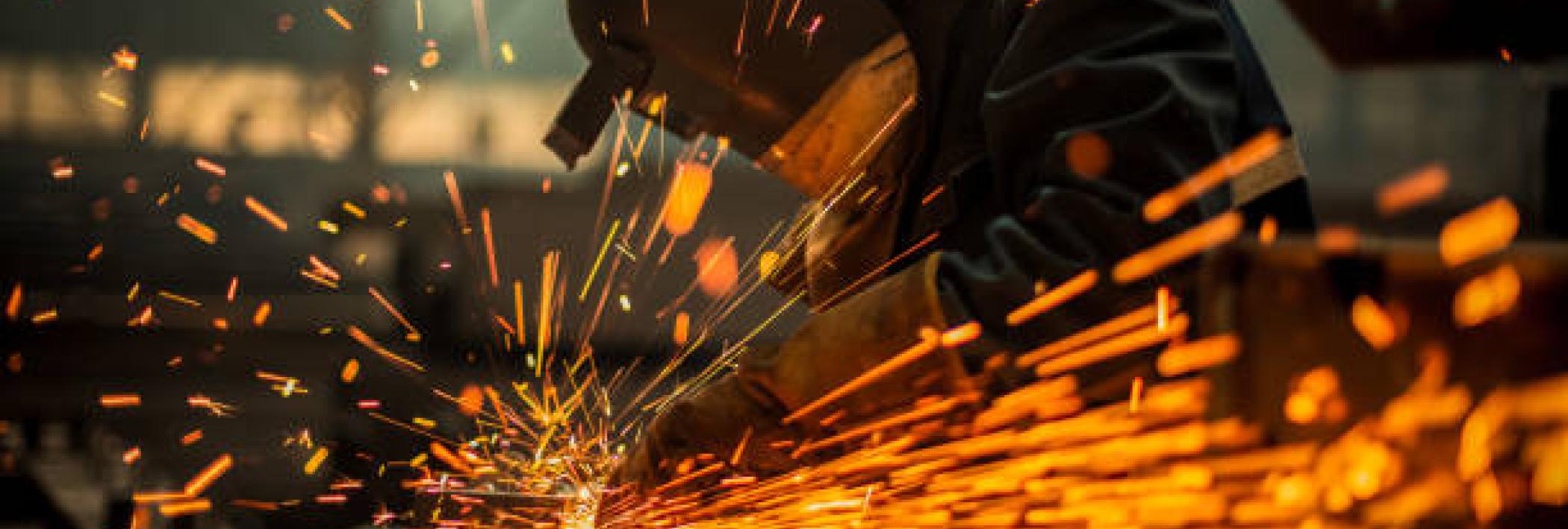A worker doing grinding hotwork. 
