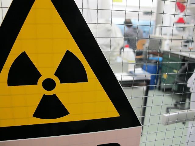 Radiation Symbol on lab window 