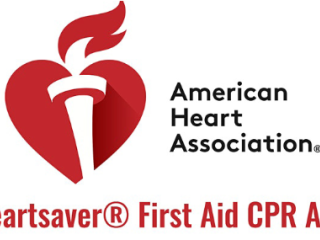 American Heart Association with logo. Below that is course title: Heartsaver First Aid CPR AED