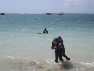 Divers on the beach